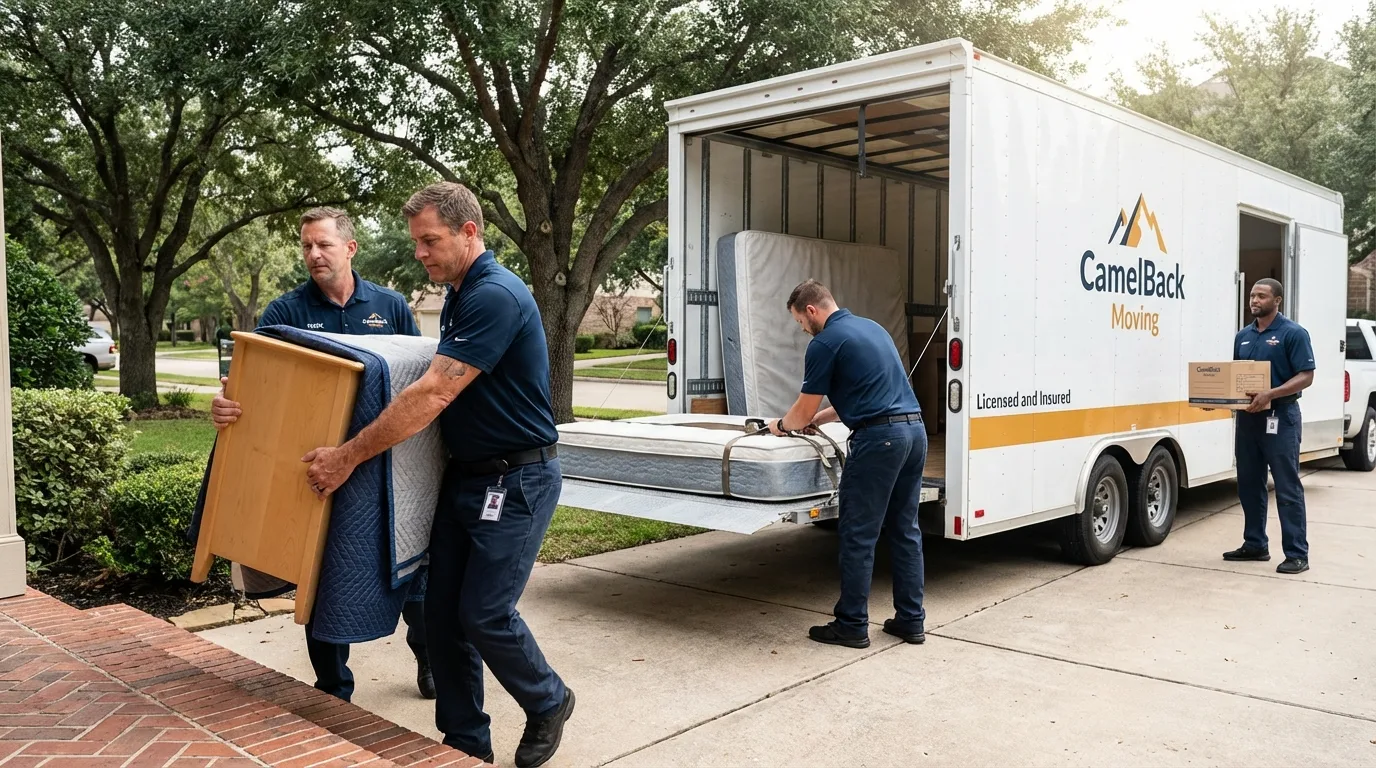 Crew loading residential truck for cross-state move from Oceano, CA